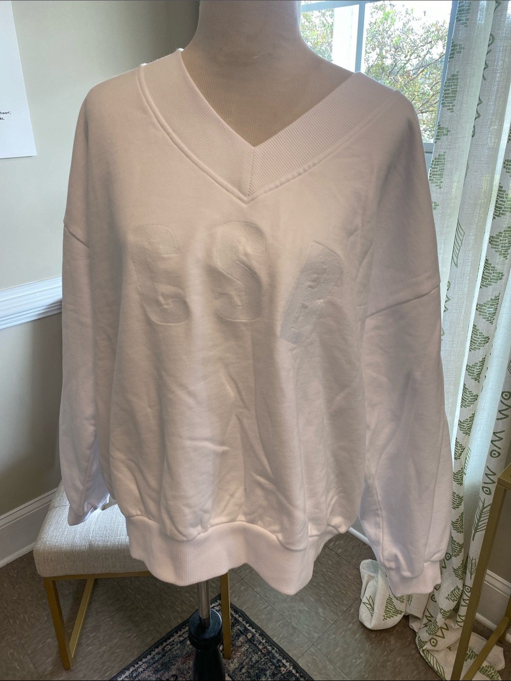 Women's CSB V-Neck Oversized Pullover Sweater - White